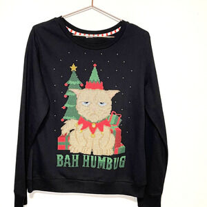 Holiday Time Bah Humbug Grumpy Cat Christmas Sweatshirt Size Medium
